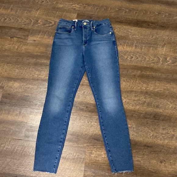 NWT GOOD AMERICAN GOOD WAIST RAW EDGE SKINNY JEAN IN BLUE B655 HI RISE SLIM LEG - Picture 4 of 14